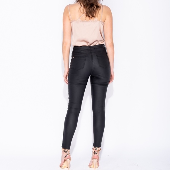 Tiffany Black High Waisted Coated Jeggings - Picture 7 of 8